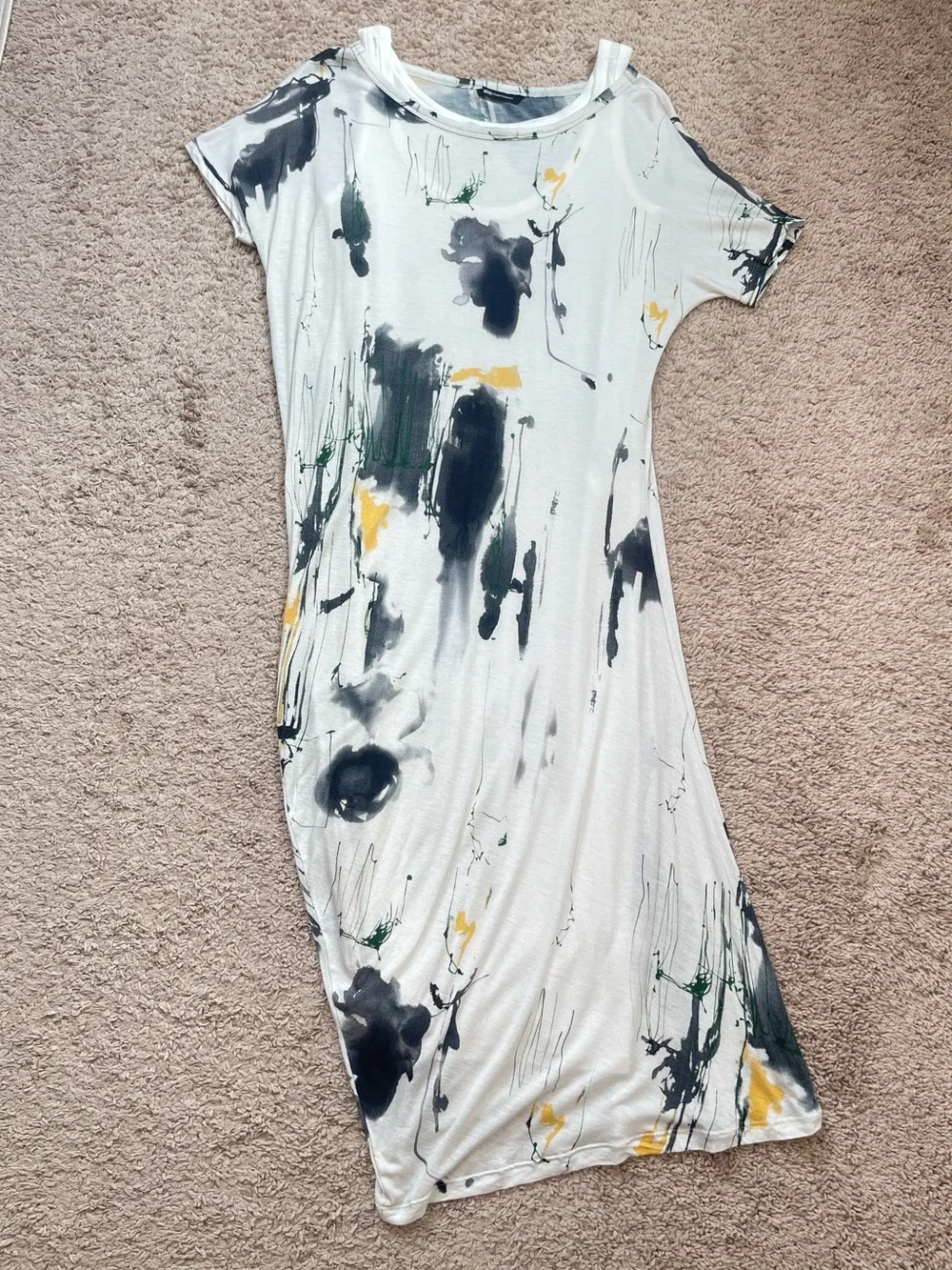 Uma Raquel Davidowicz Drapey Asymmetrical Abstract Paint Splatter Printed Dress - Picture 15 of 16